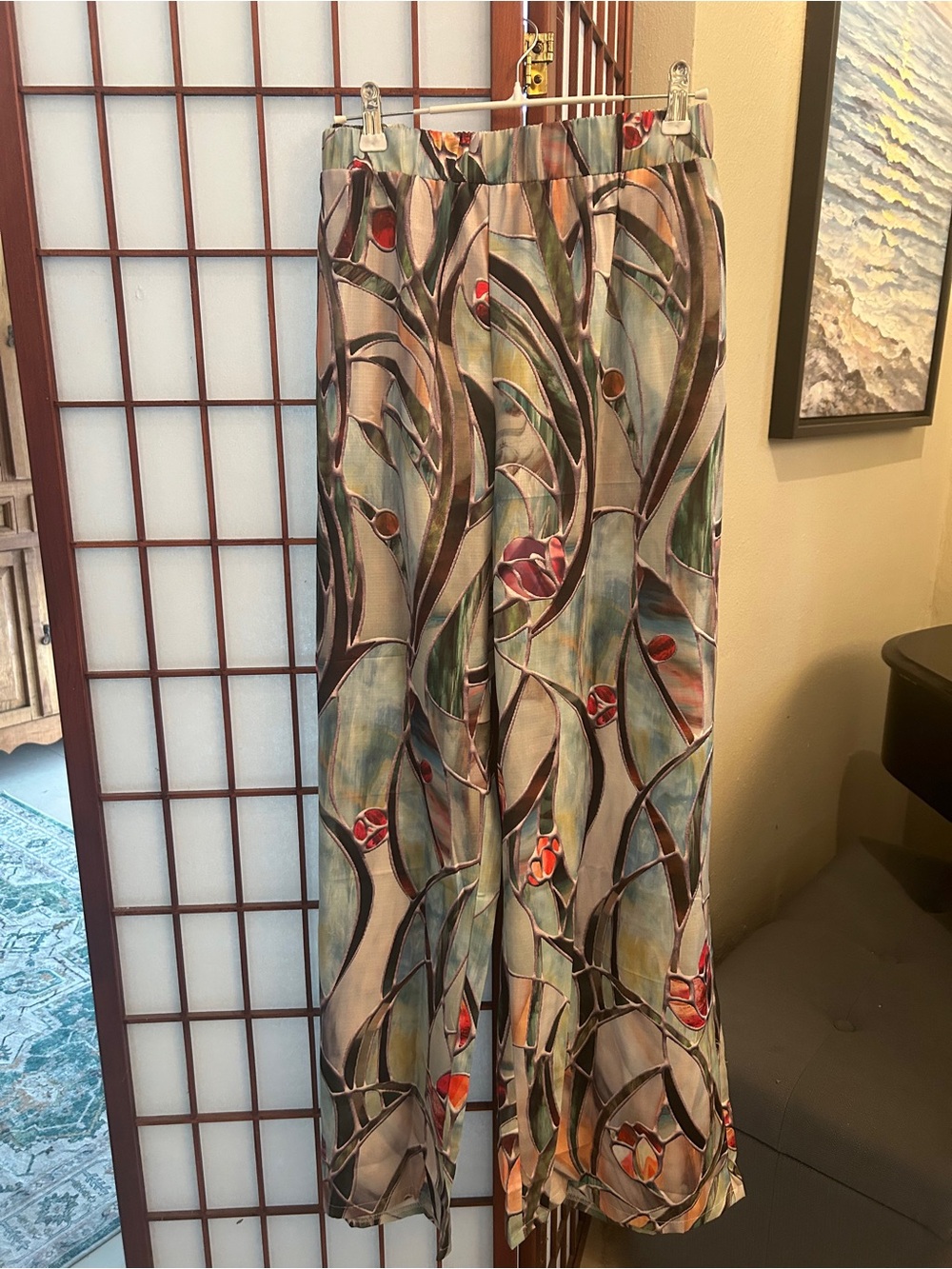 Abstract Botanical Maxi Skirt - Green Multi
